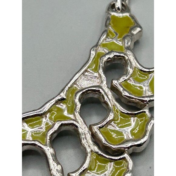 Vintage Signed JOMAZ Necklace Silver Tone & Green Enamel Statement Abstract Bib - Picture 8 of 13